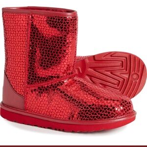 UGG Girls Size 13 Classic II Gel Hearts Boots Red Sparkle Plush New
